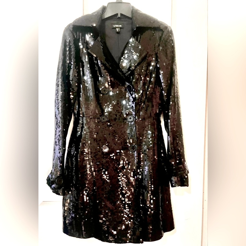 BEBE Black Sequin Trench Coat - Stunning!!!!